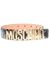 MOSCHINO FEATHER-PRINT LOGO-LETTERING BELT