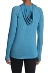 90 Degree By Reflex Breezy Long Sleeve Hoodie In Htr.crevasse Teal