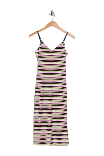 Afrm Fauna Ribbed Midi Dress In Multi Stripe