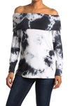 Go Couture Foldover Off-the-shoulder Tunic Sweater In Charcoal Print 1