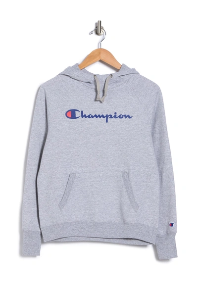 Champion Powerblend Graphic Hoodie In Oxford Gra