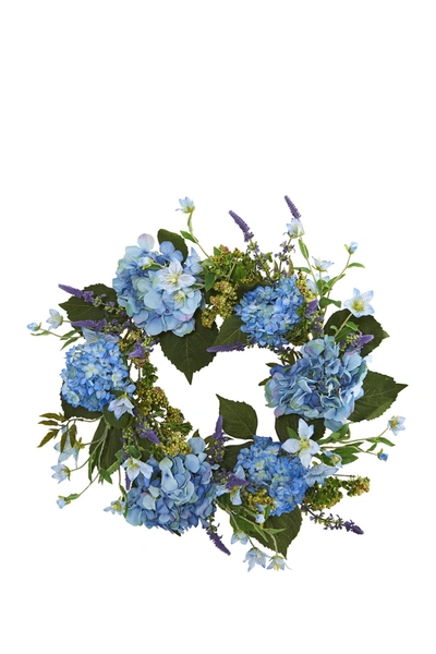 Nearly Natural 24in Hydrangea Wreath In Blue