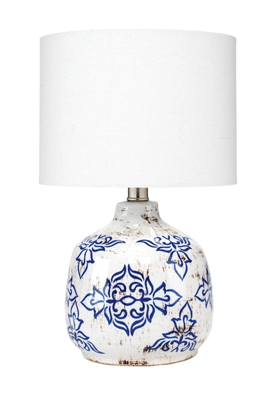 Shine Studio Ruby Table Lamp In White/blue Patterned Ceramic