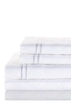 Melange Home King 600 Thread Count Cotton 2 Stripe Embroidered Sheet 4-piece Set In White/ White