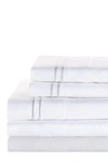 Melange King 600 Thread Count Cotton 2 Stripe Embroidered Sheet 4-piece Set In White/ White