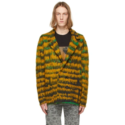 Saint Laurent Yellow & Green Abstract-feather Double-breasted Cardigan