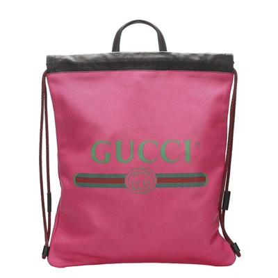 Pre-owned Gucci Pink Logo Drawstring Leather Backpack In Multicolor