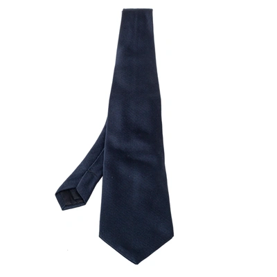 Pre-owned Boss By Hugo Boss Navy Blue Cotton Silk Tie
