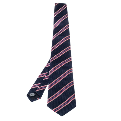 Pre-owned Boss By Hugo Boss Blue & Pink Striped Silk Tie