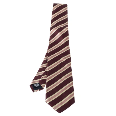 Pre-owned Boss By Hugo Boss Burgundy Striped Silk Tie