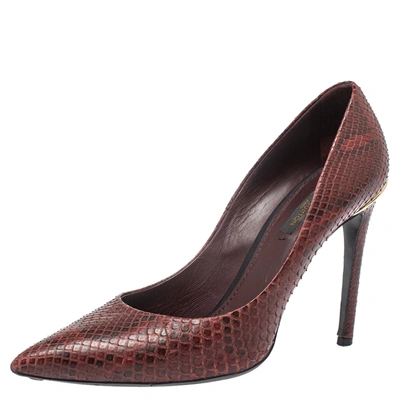 Pre-owned Louis Vuitton Burgundy Python Leather Slip On Pumps Size 37.5