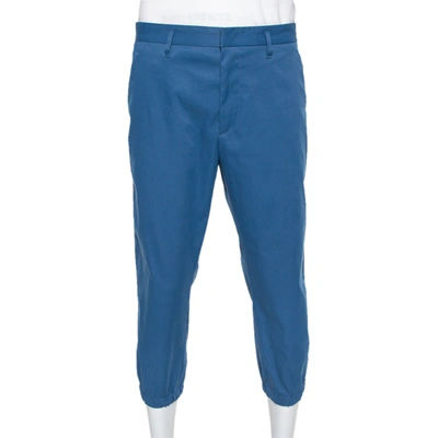 Pre-owned Prada Blue Synthetic Elastic Detail Capri Pants Xl