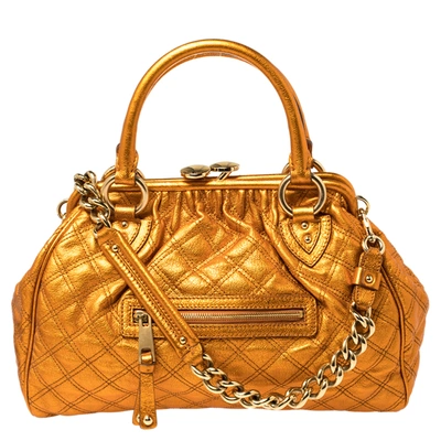 Pre-owned Marc Jacobs Metallic Orange Quilted Leather Stam Satchel
