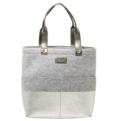 Pre-owned Kate Spade Grey Frosted Wool And Leather Quinn Tote