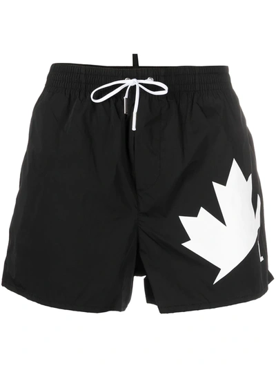 Dsquared2 Maple Leaf Swim Shorts In Schwarz