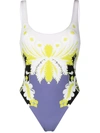 Valentino World Arazzo Print Swimsuit In Green