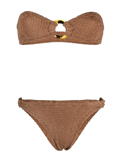 Hunza G Bandeau Knit Bikini Set In Brown