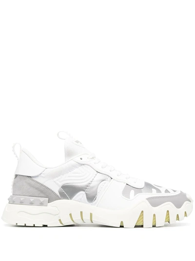 Valentino Rockrunner Camouflage-print Low-top Sneakers In White