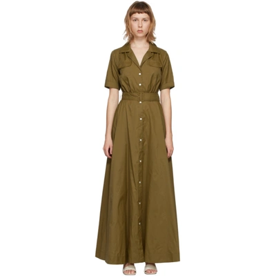 Staud Millie Belted Shell Maxi Shirt Dress In Army Green