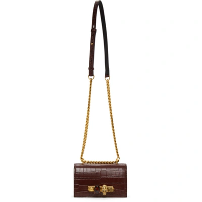 Alexander Mcqueen Jewelled Satchel Embellished Croc-effect Leather Shoulder Bag In Red