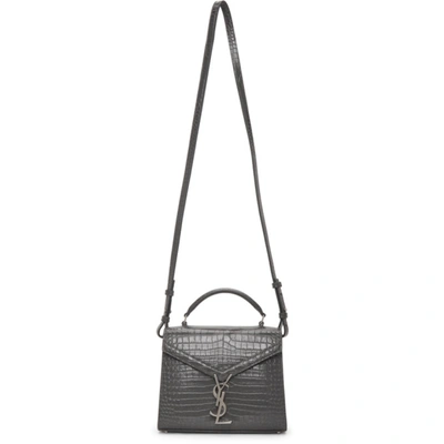 Saint Laurent Grey Croc Mini Cassandra Top Handle Bag In 1112 Storm