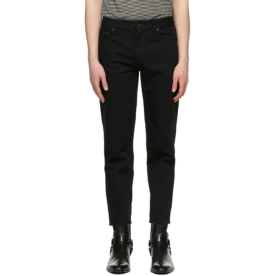 Saint Laurent 20cm Logo Cotton Straight Jeans In Black Raw