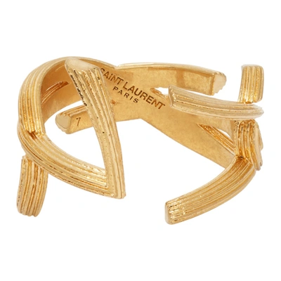 Saint Laurent Gold-tone Metal Monogram Ring With Striations