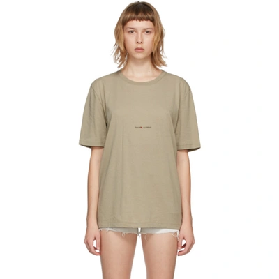 Saint Laurent Asymmetric Hem Logo Print T-shirt In Beige