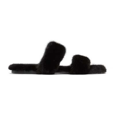 Saint Laurent 10mm Bleach Fur Slide Sandals In Nero