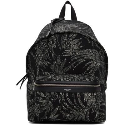 Saint Laurent Black & White Palm Print City Backpack