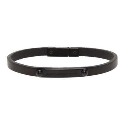 Saint Laurent Logo-detailed Leather Bracelet In Black