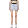 ALEXANDER WANG T BLUE SILK LOGO ELASTIC SHORTS