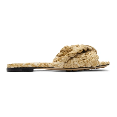 Bottega Veneta Beige Raffia Stretch Flat Sandals In Brown