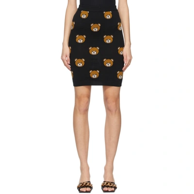 Moschino Black Wool All Over Teddy Bear Short Skirt In Pink