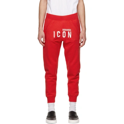 Dsquared2 Print Icon Logo Cotton Jersey Sweatpants In Red