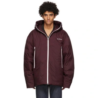 Acne Studios Hooded Padded Jacket In Burgundy Colour