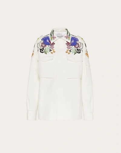 Valentino Embroidered Pea Coat In Double Splittable Gabardine In White