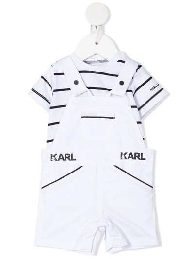 Karl Lagerfeld Babies' Striped T-shirt And Dungaree Set In 白色