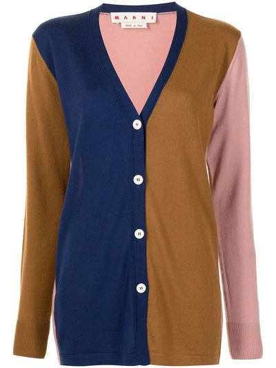 Marni Colour-block V-neck Cardigan In Blue