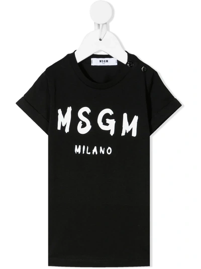Msgm Babies' Logo Print T-shirt In 黑色
