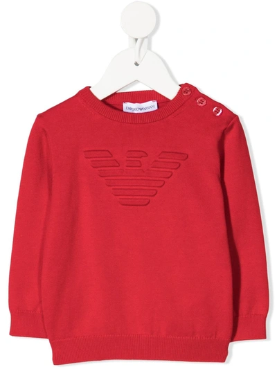 Emporio Armani Babies' Embossed-logo Cotton Jumper In 0356 Rosso Cina