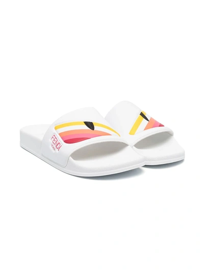 Fendi Kids' Monster Eyes Slide Sandal In White