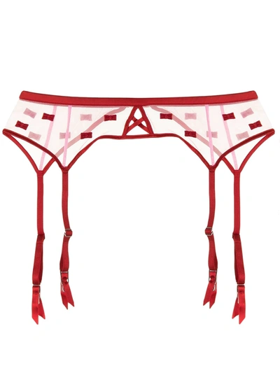 Fleur Du Mal Bow-embroidered Lace Garter In Pink