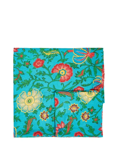 La Doublej Dragon Flower-print Linen Tablecloth In Turquoise