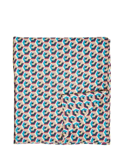 La Doublej Geometric-print Linen Tablecloth In Pink