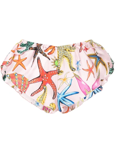 Versace Starfish-print Elasticated Shorts In Pink