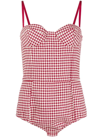 Red Valentino Houndstooth-pattern Bustier Bodysuit In Red