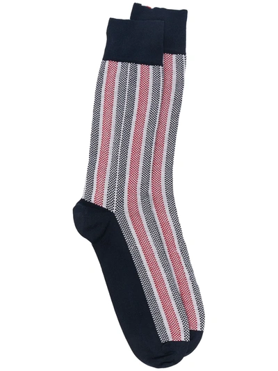 Thom Browne Stripe-detail Ankle Socks In Blue
