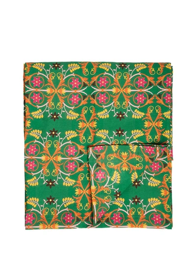 La Doublej Floral-print Linen Tablecloth In Green