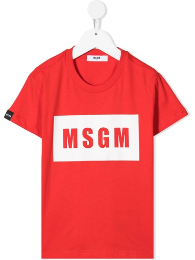 Msgm Teen Logo Print Cotton T-shirt In Red